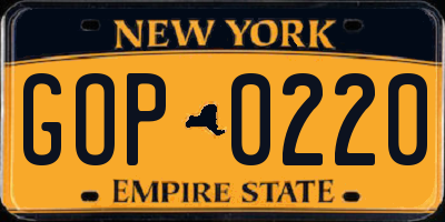NY license plate GOP0220