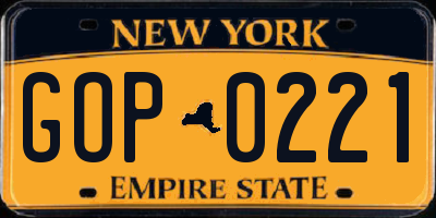 NY license plate GOP0221