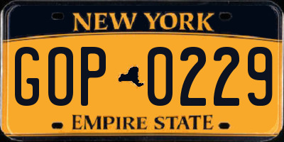 NY license plate GOP0229