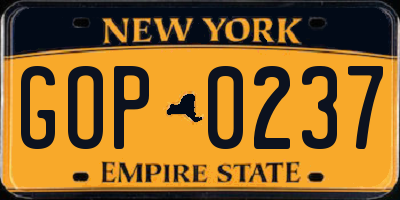 NY license plate GOP0237