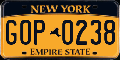 NY license plate GOP0238