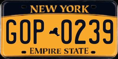 NY license plate GOP0239