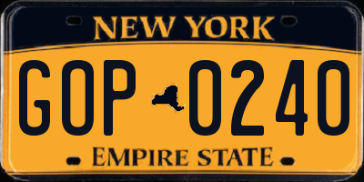 NY license plate GOP0240