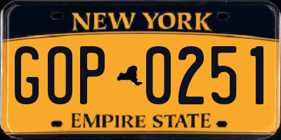 NY license plate GOP0251