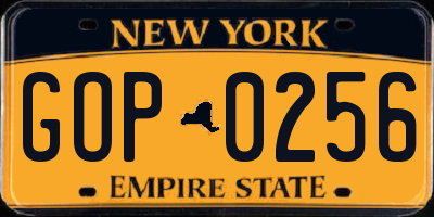 NY license plate GOP0256