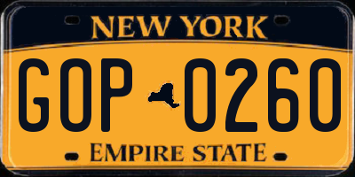NY license plate GOP0260