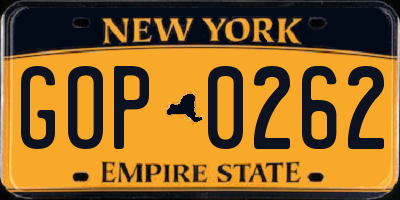 NY license plate GOP0262