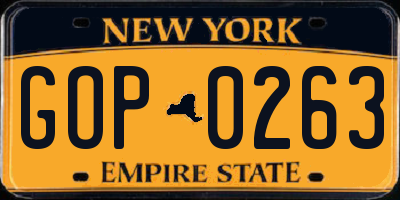 NY license plate GOP0263
