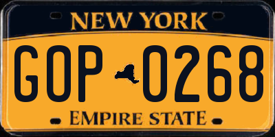 NY license plate GOP0268