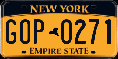 NY license plate GOP0271