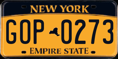 NY license plate GOP0273