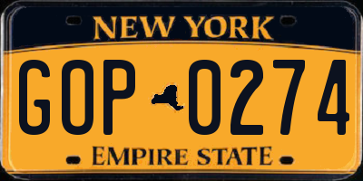 NY license plate GOP0274