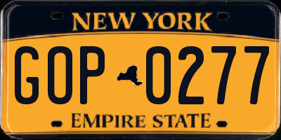 NY license plate GOP0277
