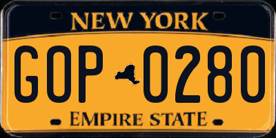 NY license plate GOP0280