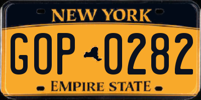 NY license plate GOP0282