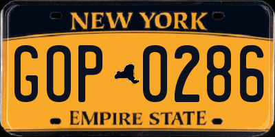 NY license plate GOP0286