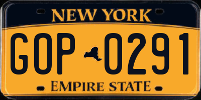 NY license plate GOP0291