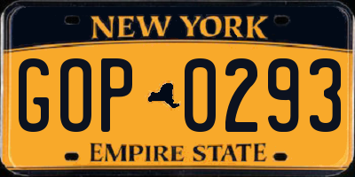 NY license plate GOP0293