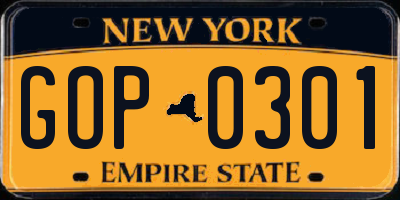 NY license plate GOP0301