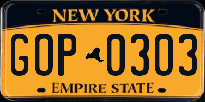 NY license plate GOP0303