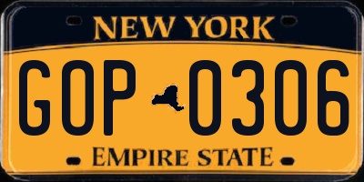 NY license plate GOP0306