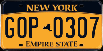 NY license plate GOP0307