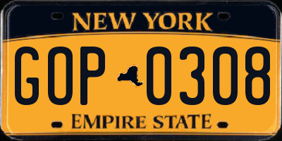 NY license plate GOP0308