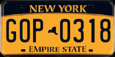 NY license plate GOP0318