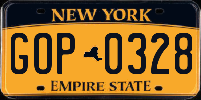 NY license plate GOP0328