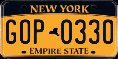 NY license plate GOP0330