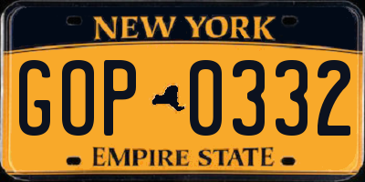 NY license plate GOP0332
