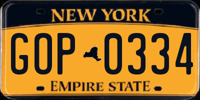 NY license plate GOP0334