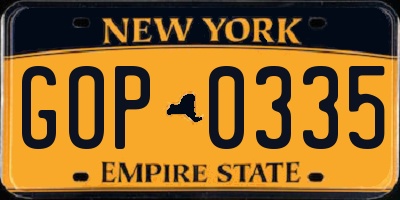 NY license plate GOP0335