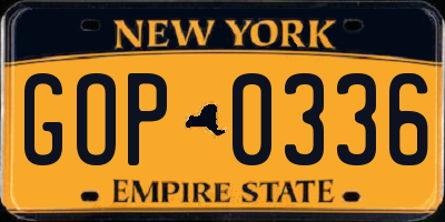 NY license plate GOP0336