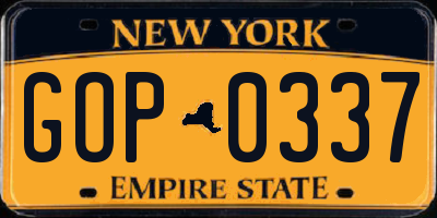 NY license plate GOP0337