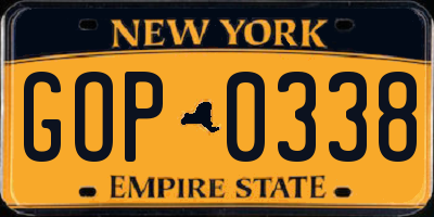 NY license plate GOP0338