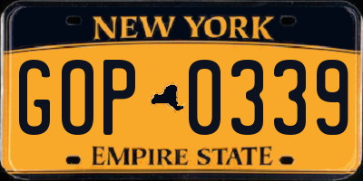 NY license plate GOP0339