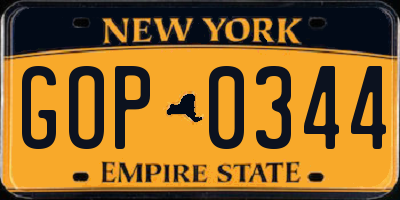 NY license plate GOP0344