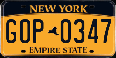 NY license plate GOP0347
