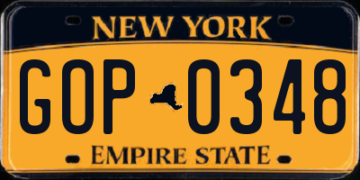 NY license plate GOP0348