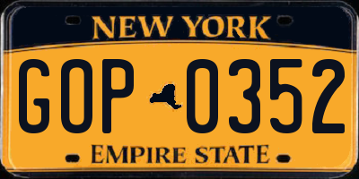 NY license plate GOP0352