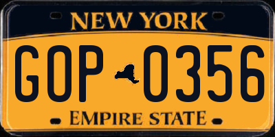 NY license plate GOP0356
