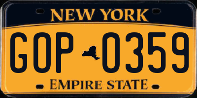 NY license plate GOP0359