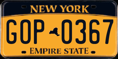 NY license plate GOP0367