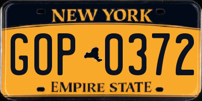 NY license plate GOP0372
