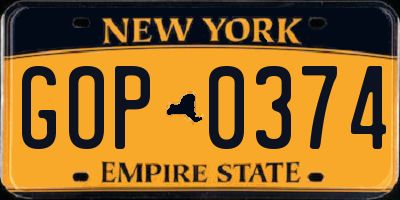 NY license plate GOP0374