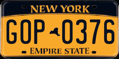 NY license plate GOP0376
