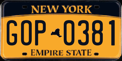 NY license plate GOP0381