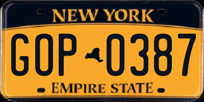 NY license plate GOP0387