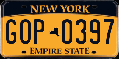 NY license plate GOP0397